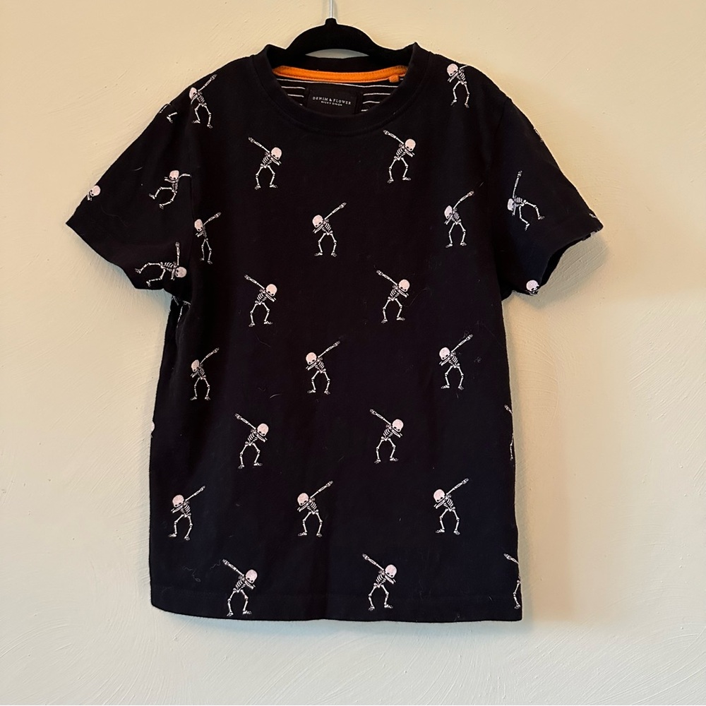 Denim & Flower by Ricky Singh Black Dancing Dabbing Skeletons Tee